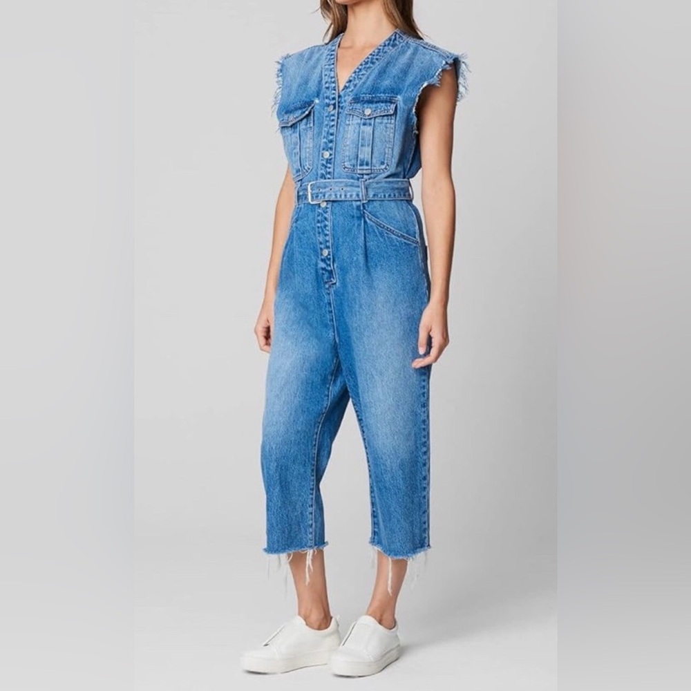 BlankNYC‎ Cotton Blend Blue Denim Belted Jumpsuit Sleeveless Small